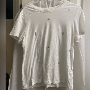 H&M Cream Short Sleeve Tee with Subtle Satin Trim